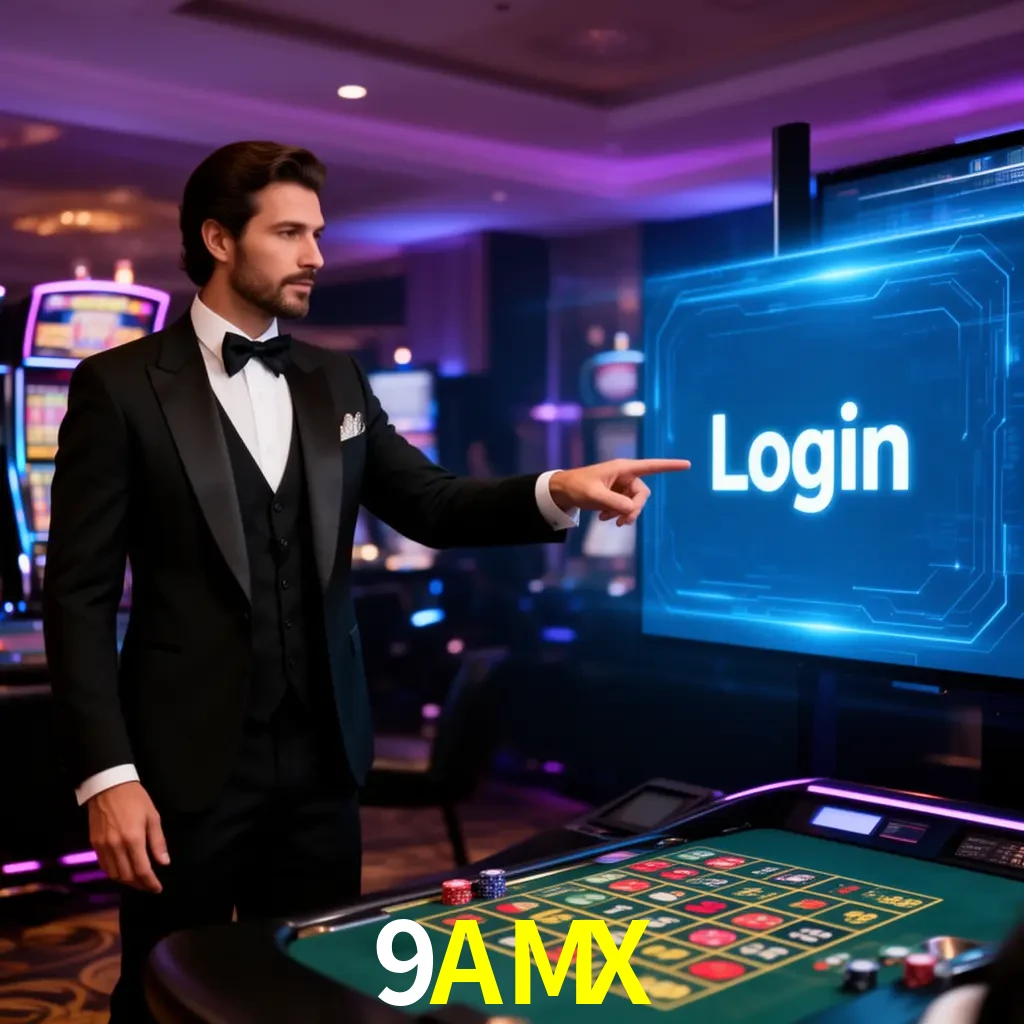 9AMX Login - OTP, cuenta y soporte Pantalla 9AMX Login con OTP, contraseña, cuenta segura y soporte móvil